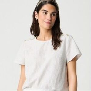 J. Crew Striped Short Sleeve Blouse With Gold Metal Button Epaulettes Size Small